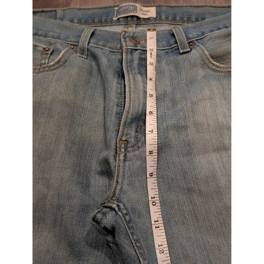 Levi Strauss Signature Jeans Mens 34x32 Blue Straight Leg Distressed Denim Pants